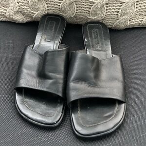 Nine West Black Leather Slide Sandals
